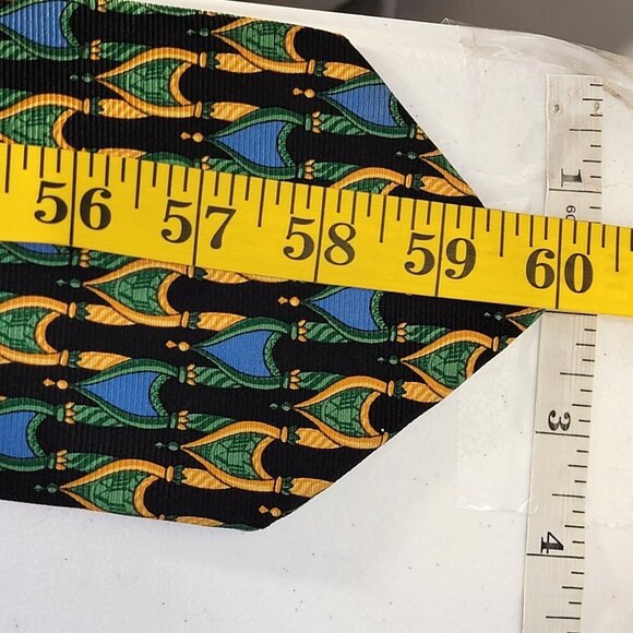 Giulio Desegis Mens Silk Dress Tie Temple Synagogue Graphic Print Blue Green - Picture 5 of 5